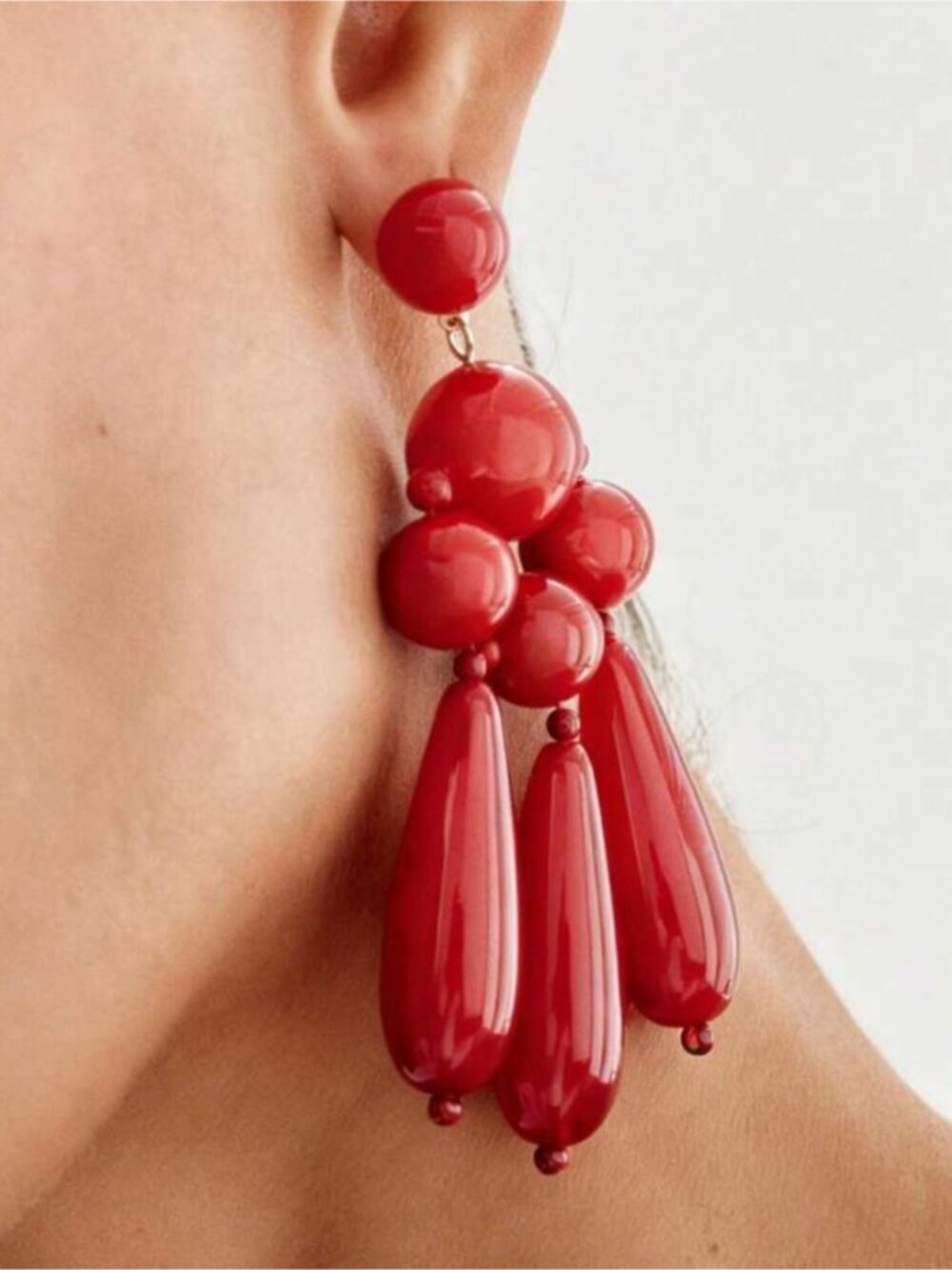 New! Cherry Red Oversized Dangle Earrings | High Gloss Statement Jewelry